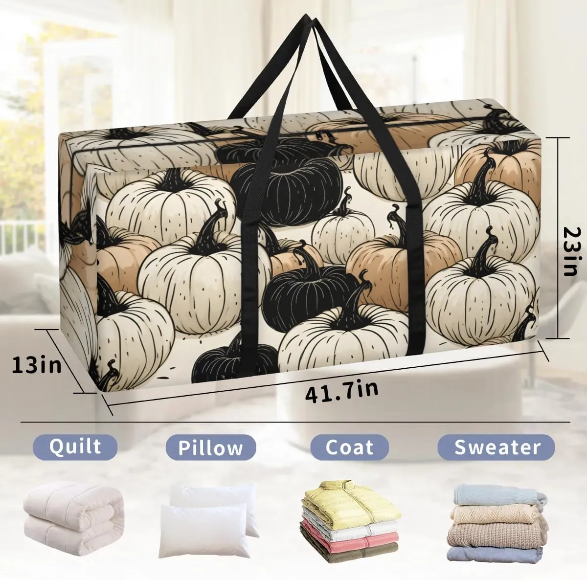 Extra Large Moving Bags Pumpkins Theme Storage Bags with Handles and Zippers Large Packing Bags for Space Saving Storage Totes Moving Supplies