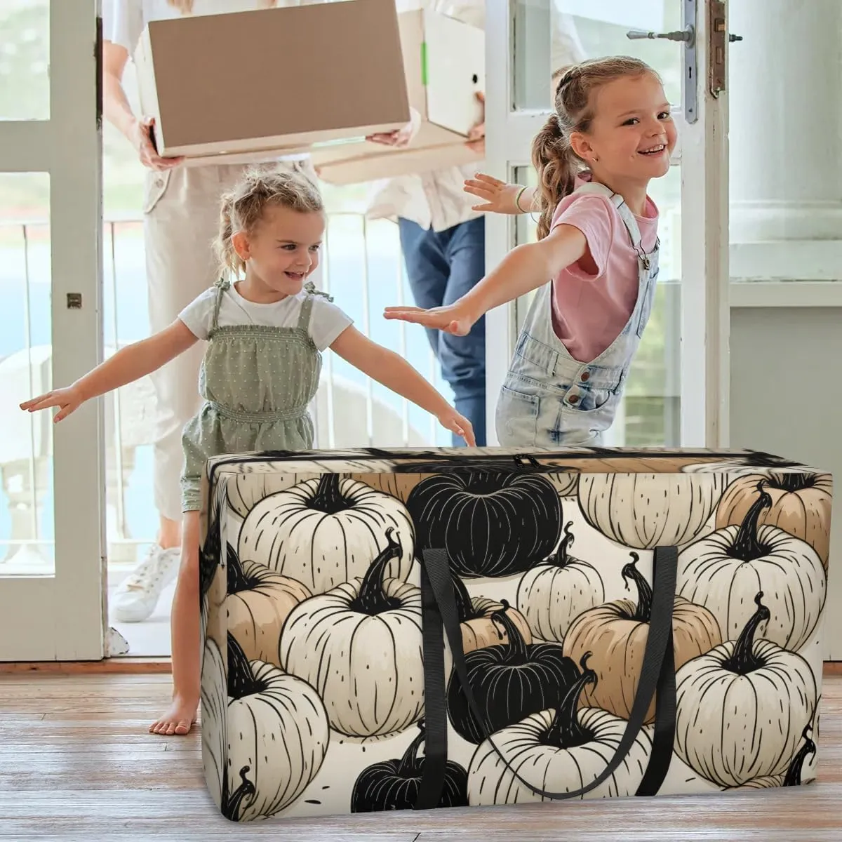 Extra Large Moving Bags Pumpkins Theme Storage Bags with Handles and Zippers Large Packing Bags for Space Saving Storage Totes Moving Supplies