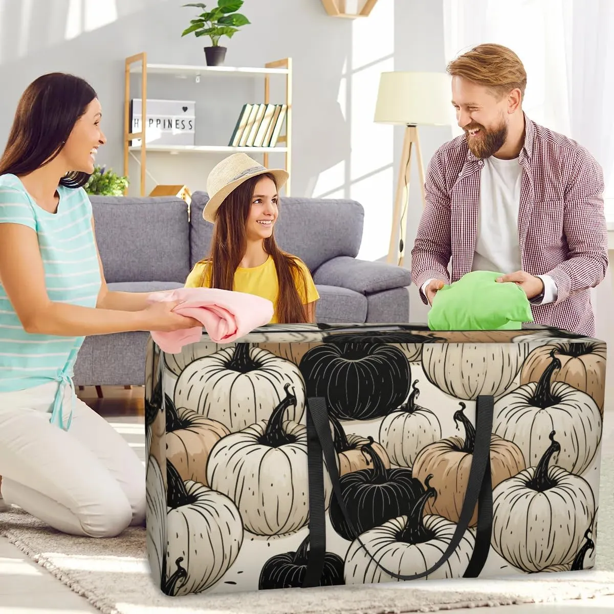 Extra Large Moving Bags Pumpkins Theme Storage Bags with Handles and Zippers Large Packing Bags for Space Saving Storage Totes Moving Supplies