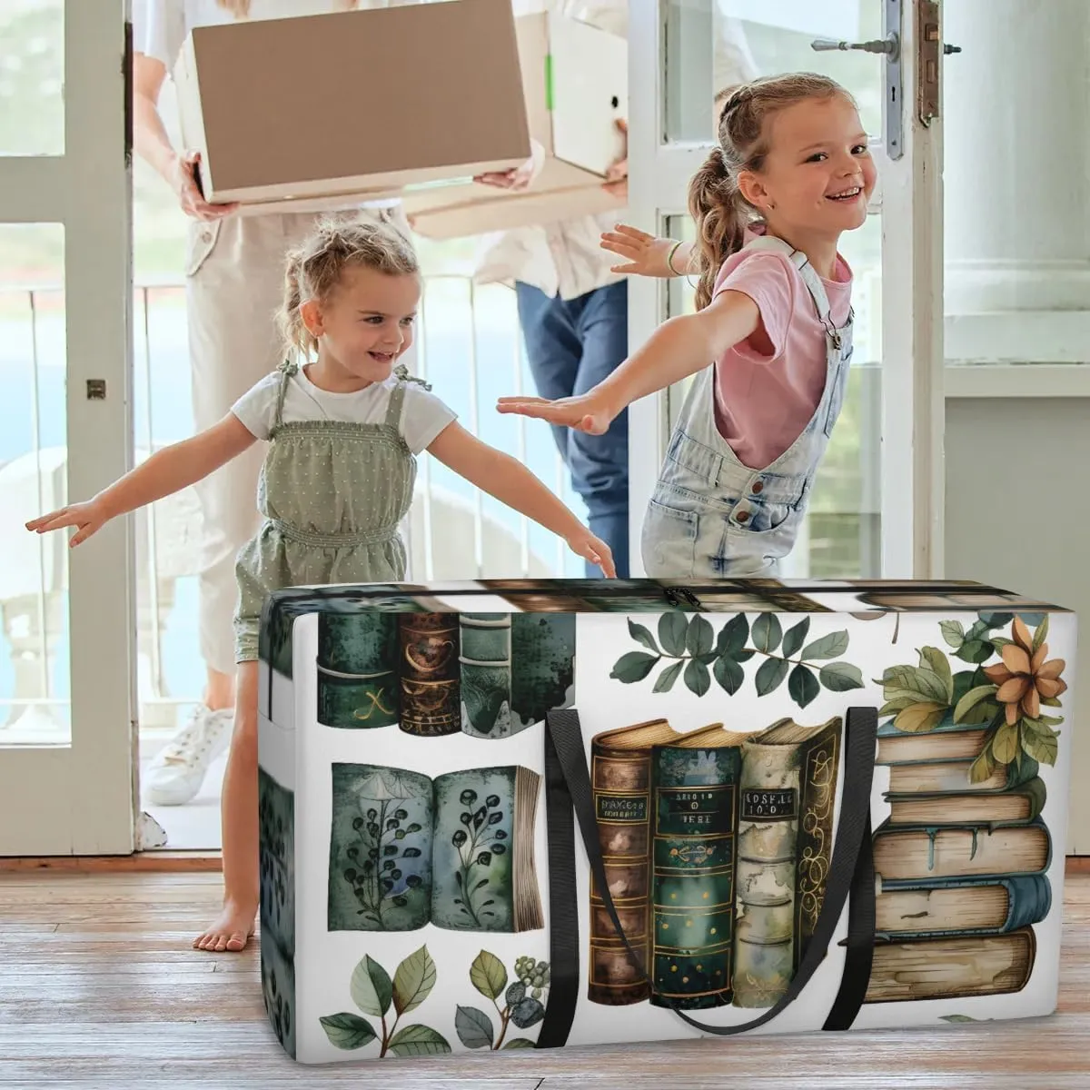 Extra Large Moving Bags with Zippers & Carrying Handles Heavy-Duty Storage Tote for Space Saving Books Butterfly Leaf