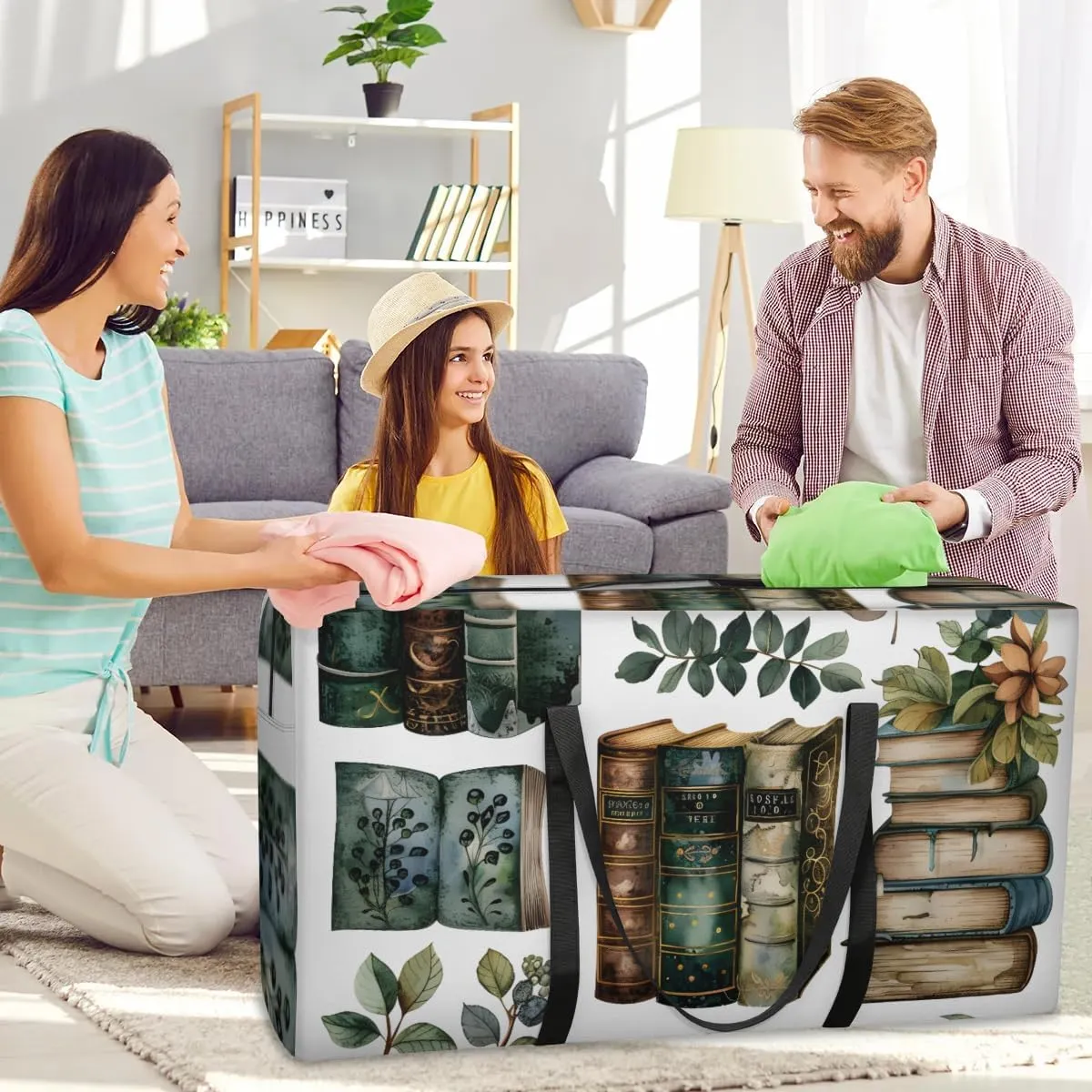 Extra Large Moving Bags with Zippers & Carrying Handles Heavy-Duty Storage Tote for Space Saving Books Butterfly Leaf