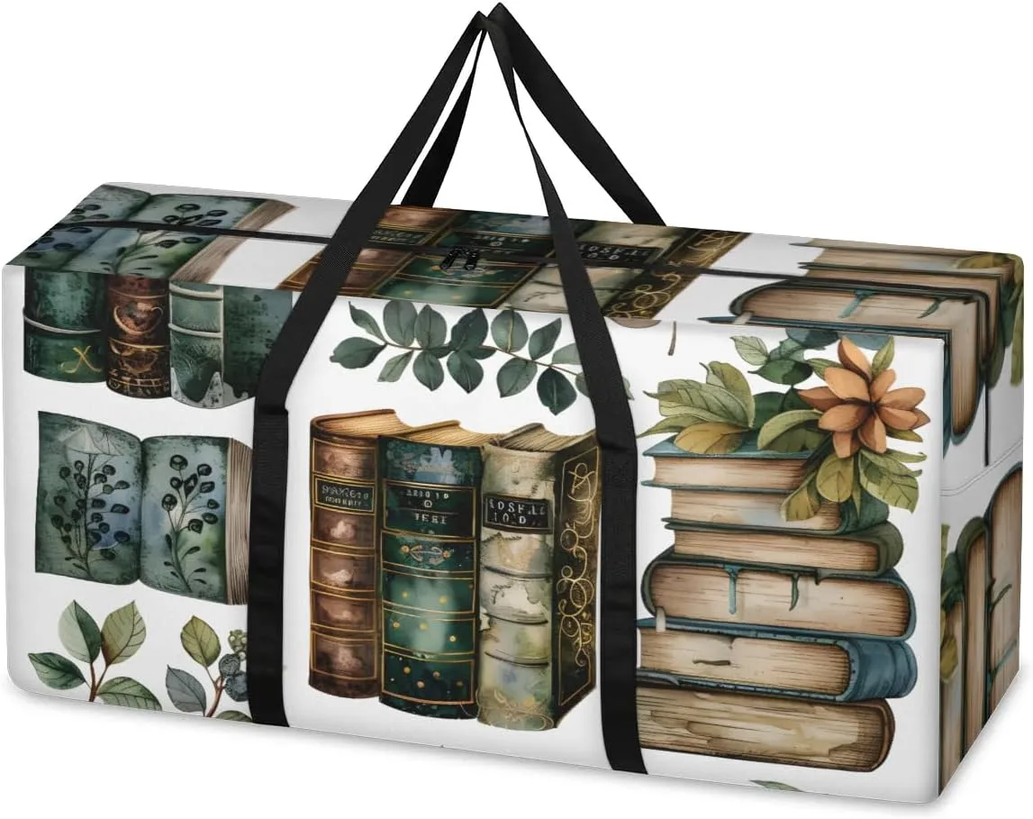 Extra Large Moving Bags with Zippers & Carrying Handles Heavy-Duty Storage Tote for Space Saving Books Butterfly Leaf