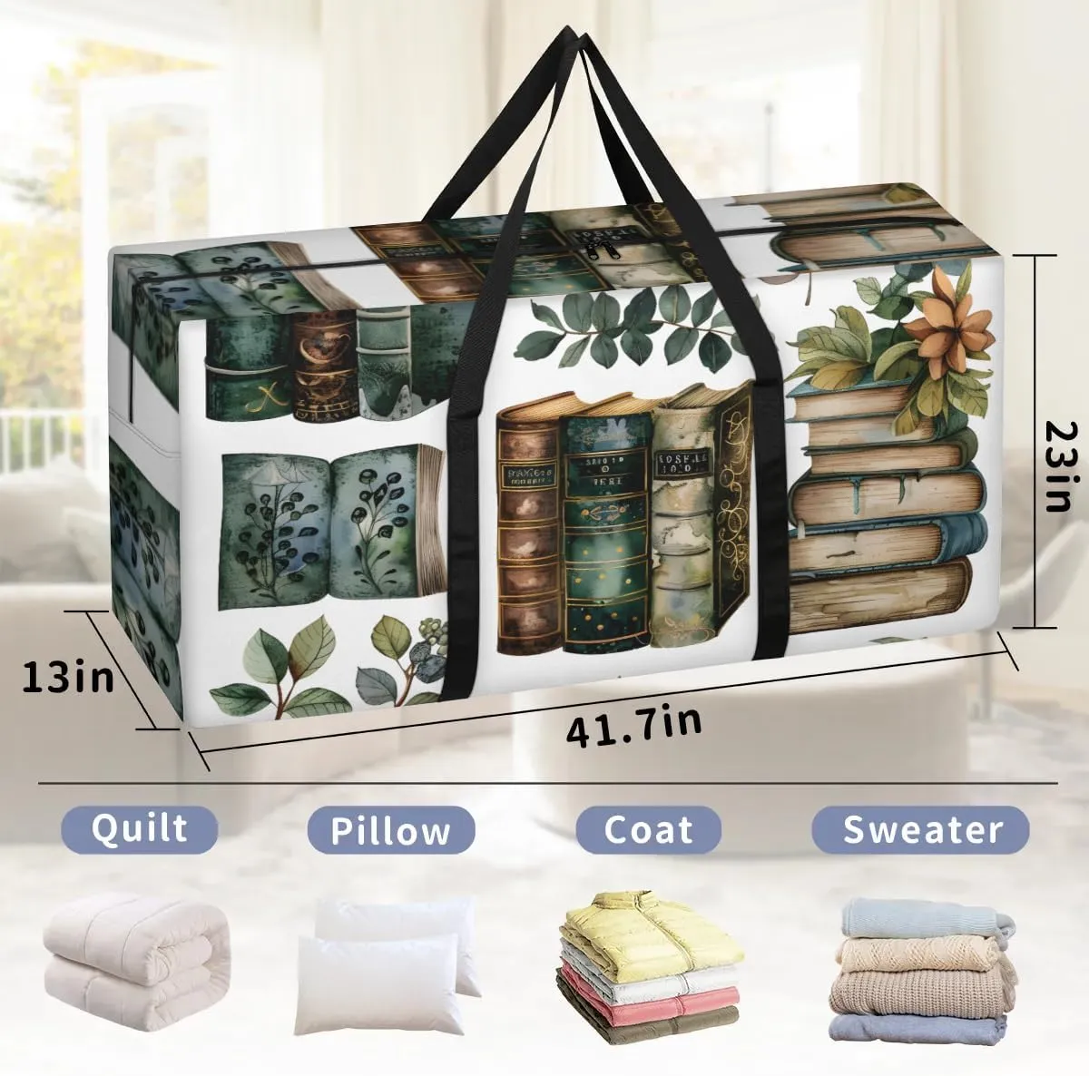 Extra Large Moving Bags with Zippers & Carrying Handles Heavy-Duty Storage Tote for Space Saving Books Butterfly Leaf