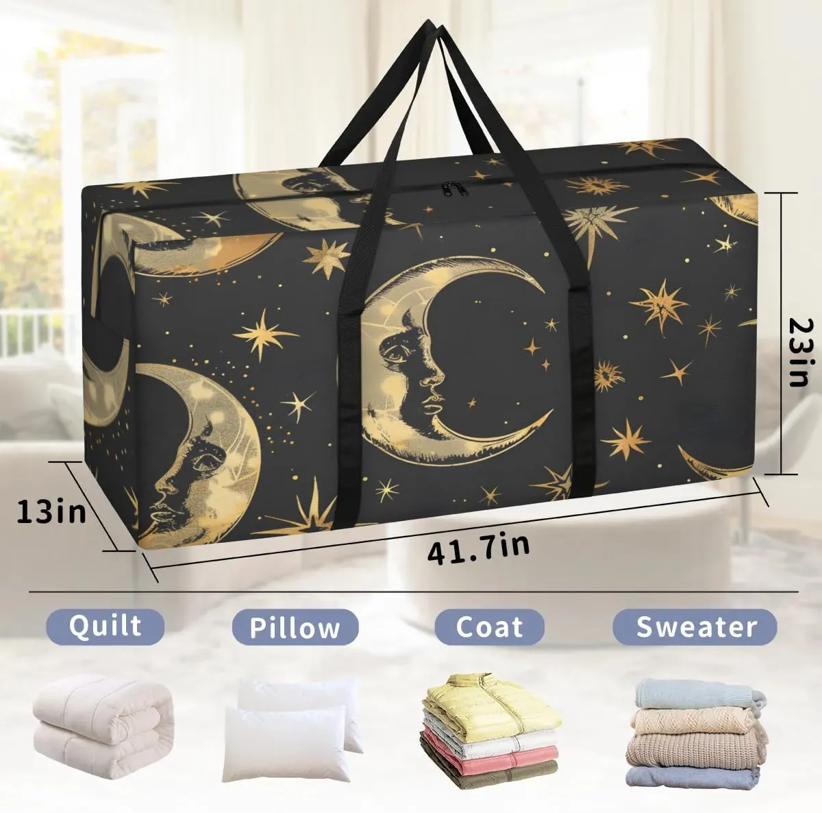 Extra Large Moving Bags with Zippers & Carrying Handles Heavy-Duty Storage Tote for Space Saving Moon Star