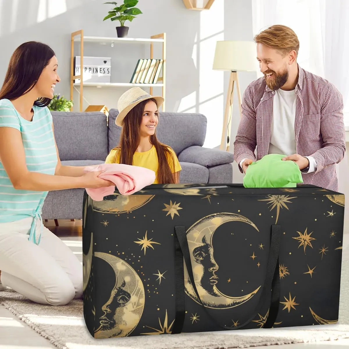 Extra Large Moving Bags with Zippers & Carrying Handles Heavy-Duty Storage Tote for Space Saving Moon Star