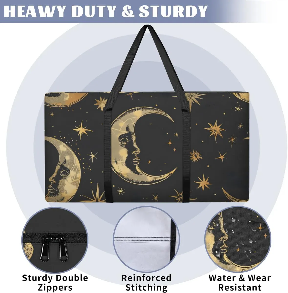 Extra Large Moving Bags with Zippers & Carrying Handles Heavy-Duty Storage Tote for Space Saving Moon Star