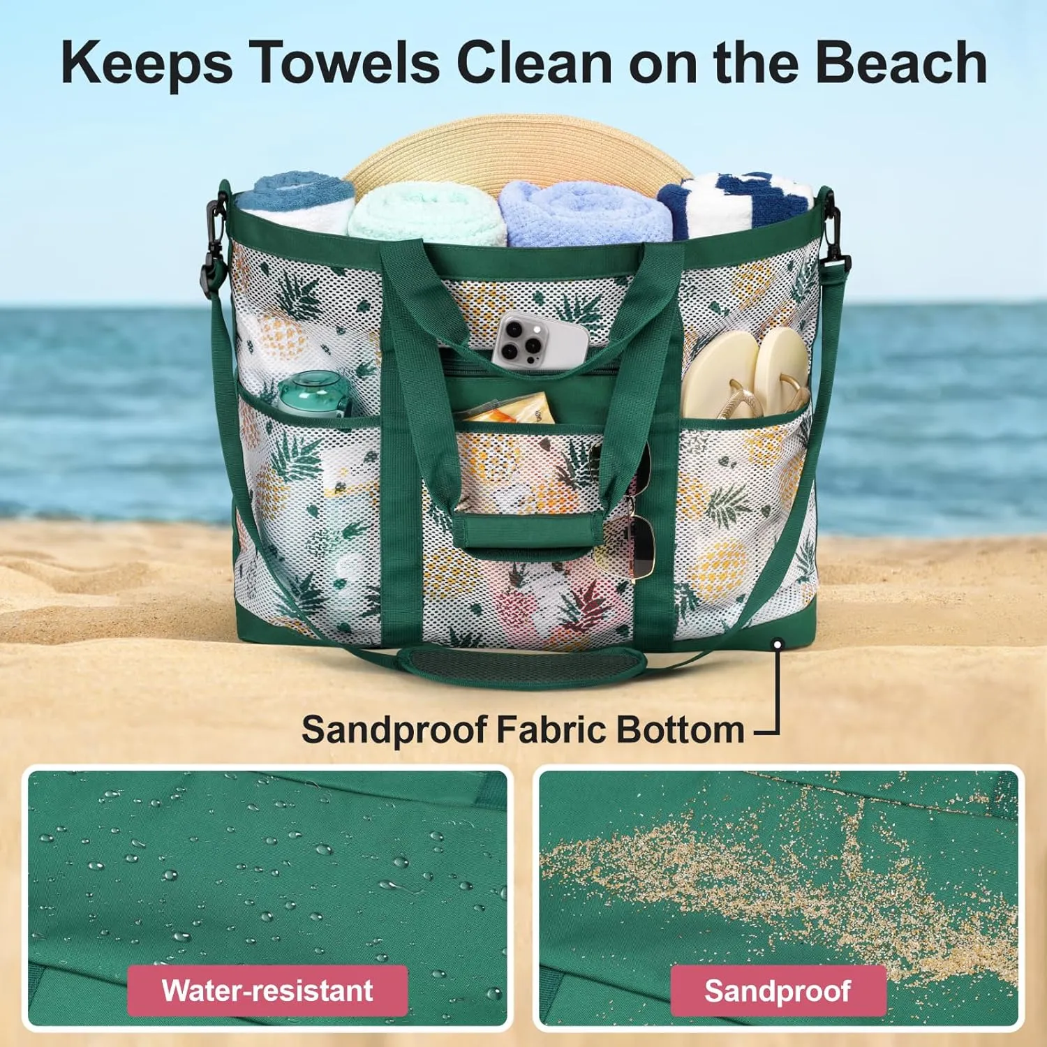 F-color Mesh Beach Bag Family - Beach Tote Bag Cruise Vacation Essentials, XL