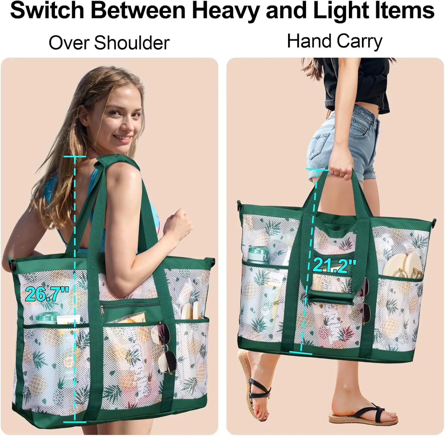 F-color Mesh Beach Bag Family - Beach Tote Bag Cruise Vacation Essentials, XL