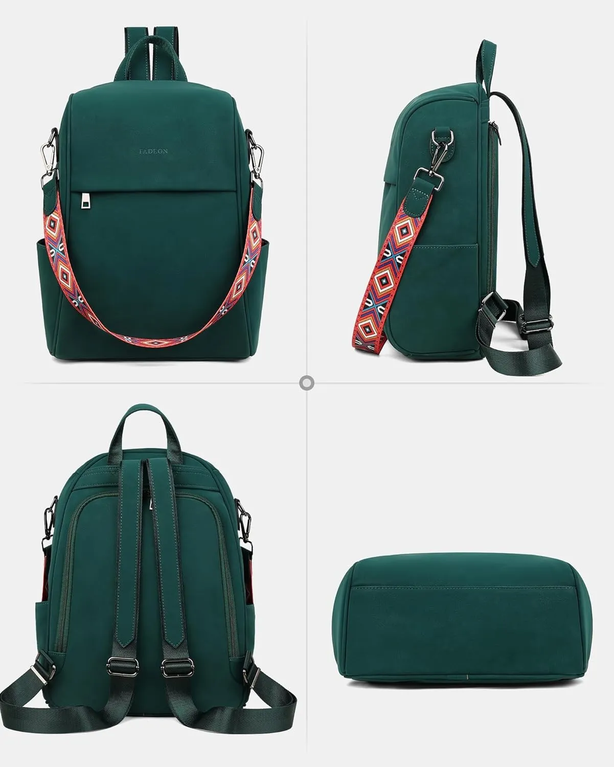 FADEON Anti Theft Backpack for Women Faux Leather Backpack Purse, Back Opening Medium Backpacks Fashion Work Bag Suede Green
