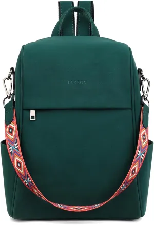 FADEON Anti Theft Backpack for Women Faux Leather Backpack Purse, Back Opening Medium Backpacks Fashion Work Bag Suede Green