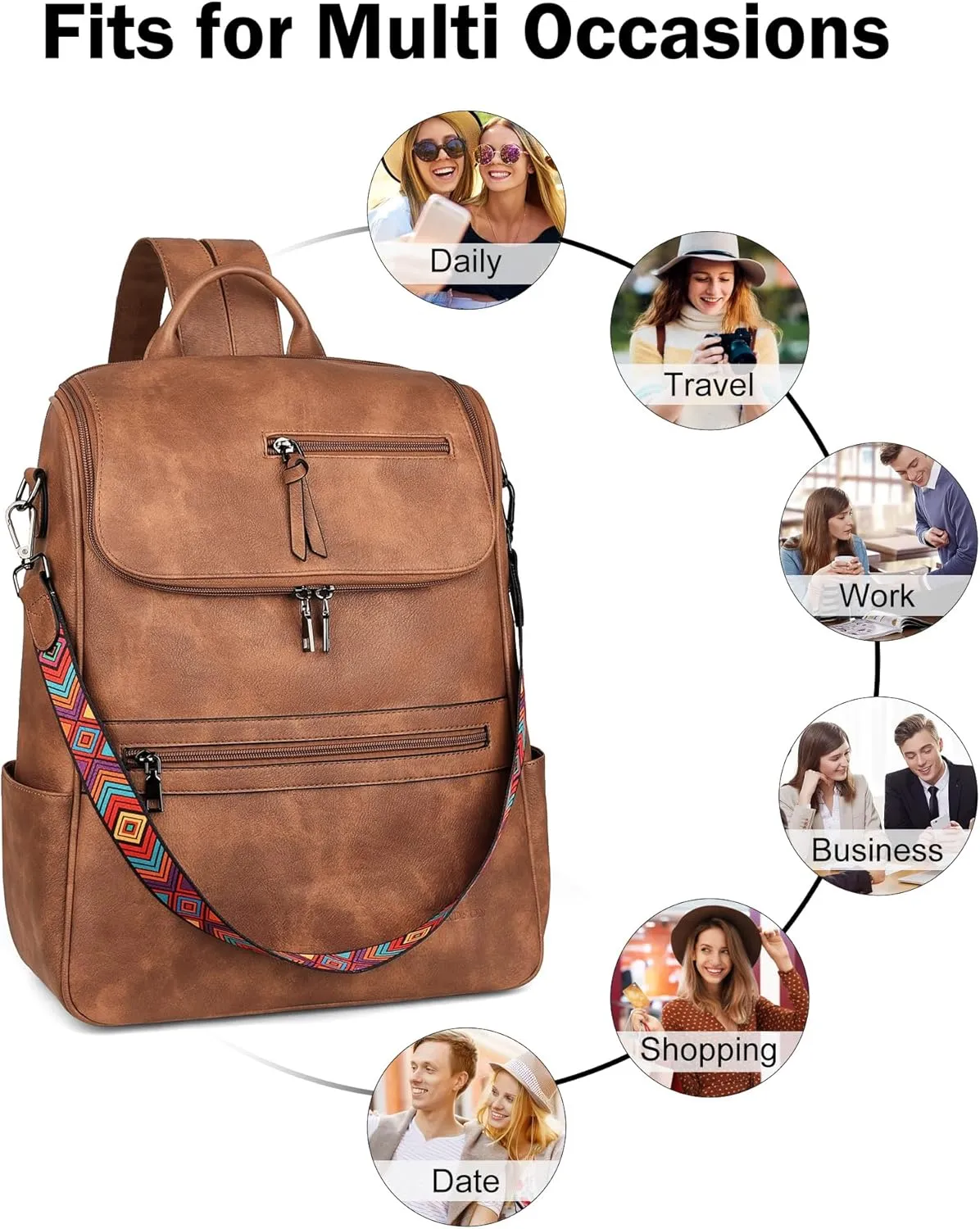 FADEON Laptop Backpack for Women Leather Travel Backpack with Laptop Compartment, Designer Ladies Computer Backpacks Brown