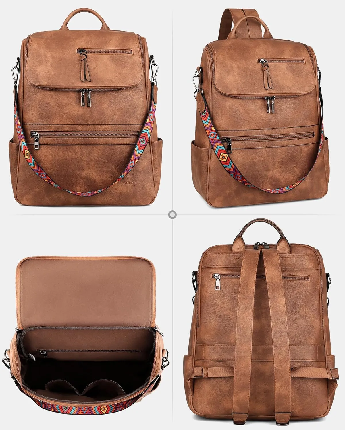 FADEON Laptop Backpack for Women Leather Travel Backpack with Laptop Compartment, Designer Ladies Computer Backpacks Brown