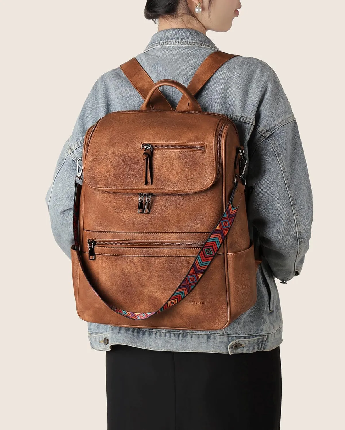 FADEON Laptop Backpack for Women Leather Travel Backpack with Laptop Compartment, Designer Ladies Computer Backpacks Brown