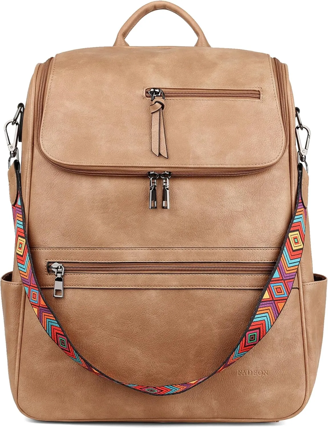 FADEON Laptop Backpack for Women Leather Travel Backpack with Laptop Compartment, Designer Ladies Computer Backpacks Camel