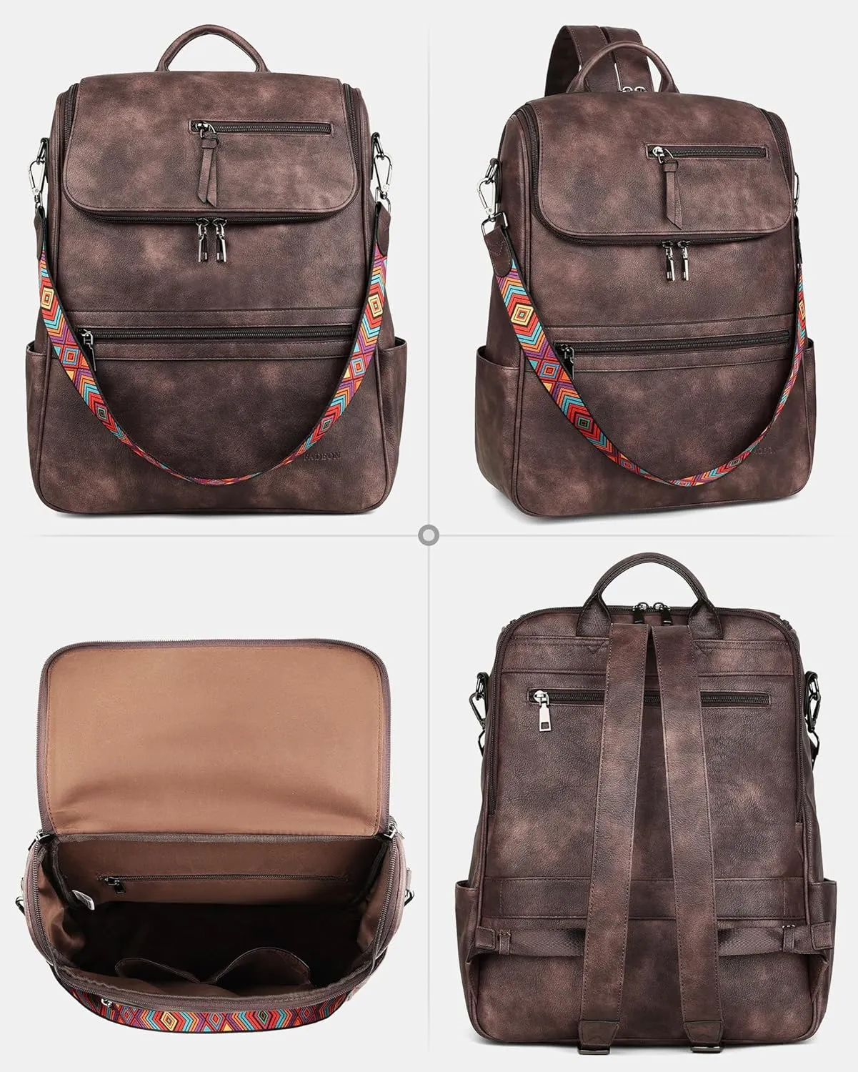 FADEON Laptop Backpack for Women Leather Travel Backpack with Laptop Compartment, Designer Ladies Computer Backpacks Coffee