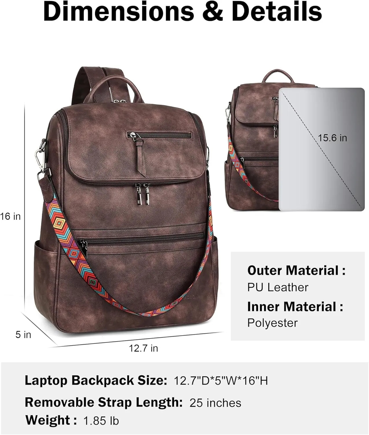 FADEON Laptop Backpack for Women Leather Travel Backpack with Laptop Compartment, Designer Ladies Computer Backpacks Coffee