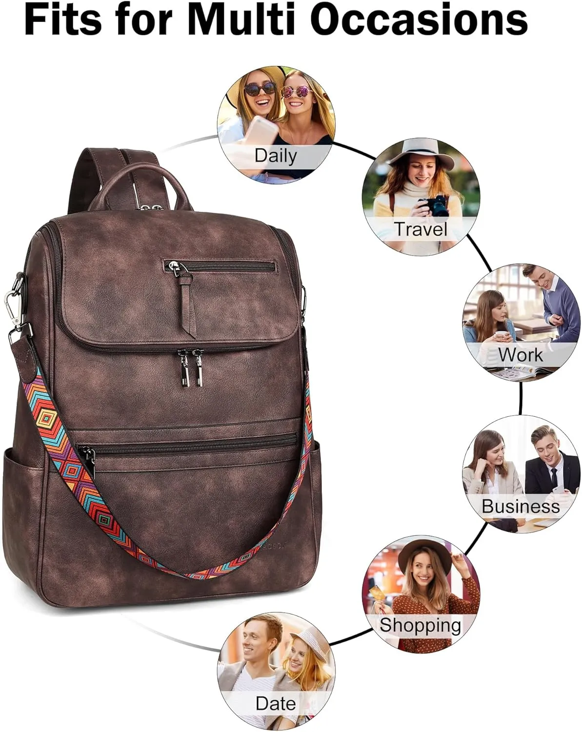 FADEON Laptop Backpack for Women Leather Travel Backpack with Laptop Compartment, Designer Ladies Computer Backpacks Coffee