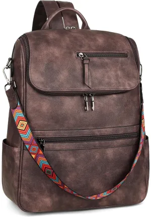 FADEON Laptop Backpack for Women Leather Travel Backpack with Laptop Compartment, Designer Ladies Computer Backpacks Coffee