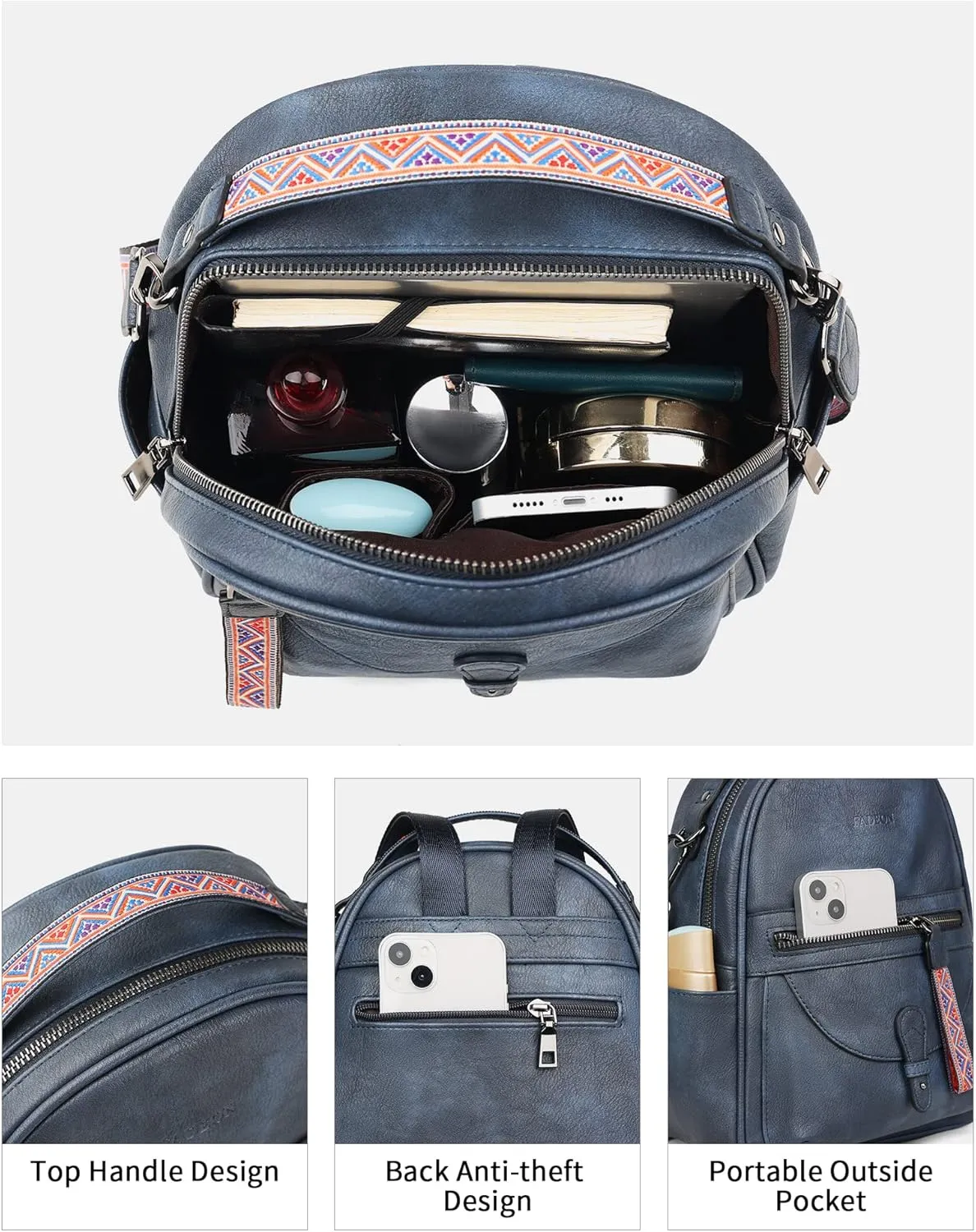 FADEON Mini Backpack Purse for Women, Designer Leather Cute Roomly Backpacks, Daily Ladies Shoulder Backpack Fashion Handbag