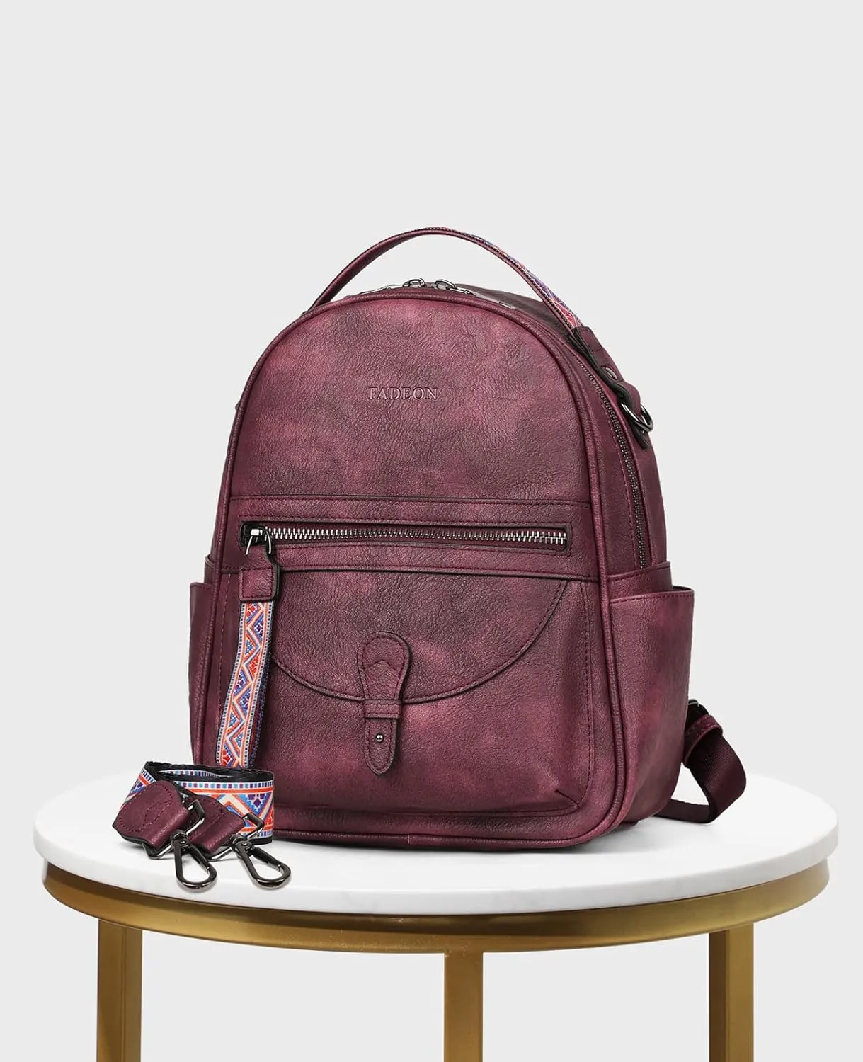 FADEON Mini Backpack Purse for Women, Designer Leather Cute Roomly Backpacks, Daily Ladies Shoulder Backpack Fashion Handbag