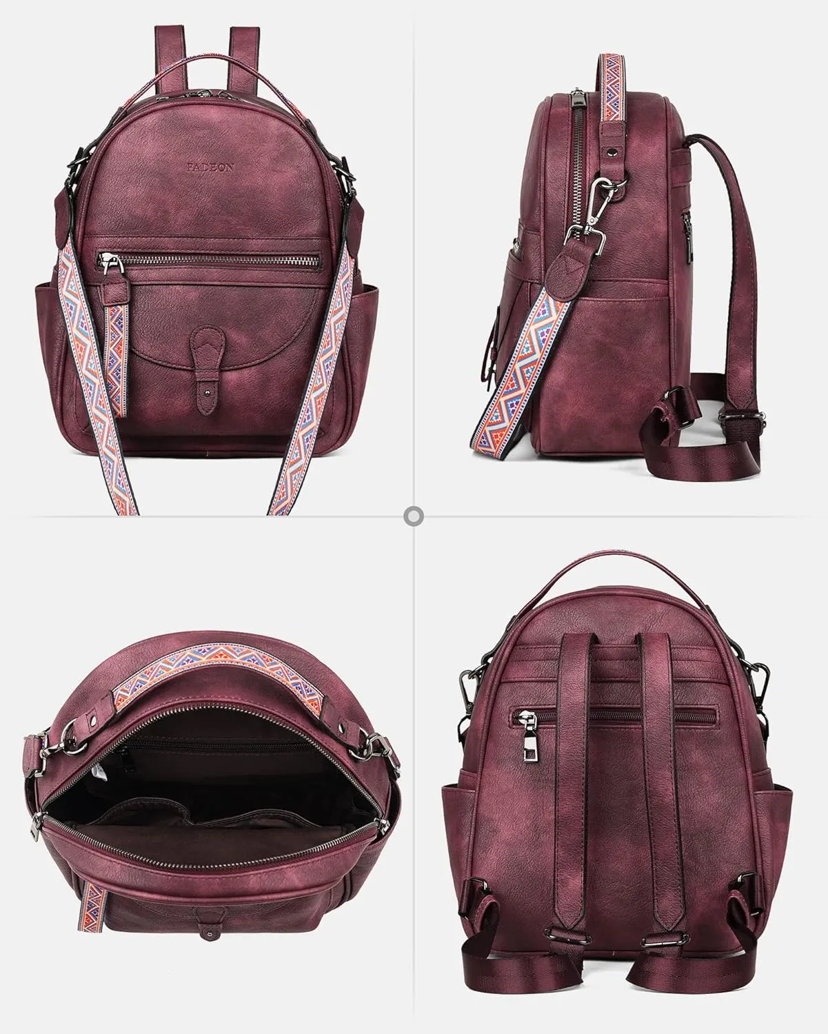 FADEON Mini Backpack Purse for Women, Designer Leather Cute Roomly Backpacks, Daily Ladies Shoulder Backpack Fashion Handbag
