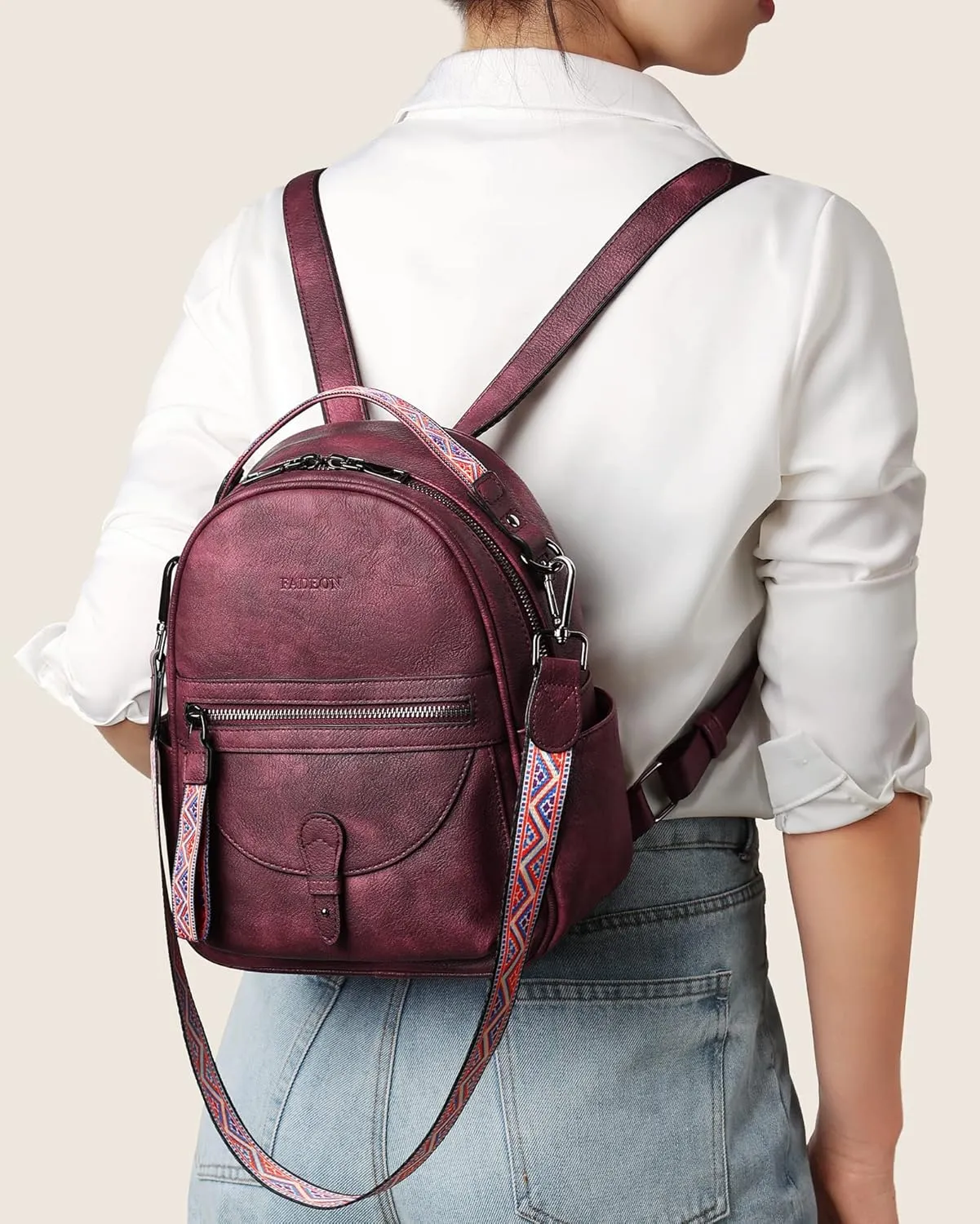 FADEON Mini Backpack Purse for Women, Designer Leather Cute Roomly Backpacks, Daily Ladies Shoulder Backpack Fashion Handbag