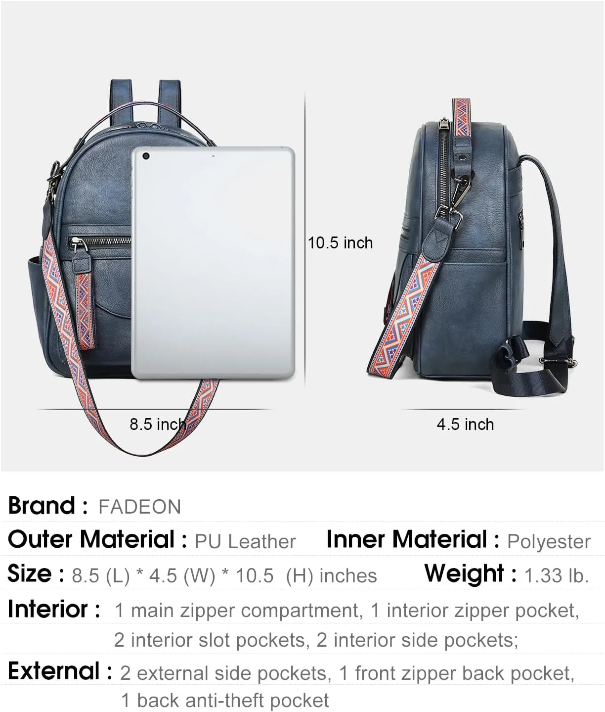 FADEON Mini Backpack Purse for Women, Designer Leather Cute Roomly Backpacks, Daily Ladies Shoulder Backpack Fashion Handbag