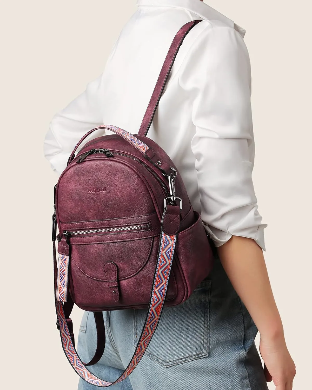 FADEON Mini Backpack Purse for Women, Designer Leather Cute Roomly Backpacks, Daily Ladies Shoulder Backpack Fashion Handbag