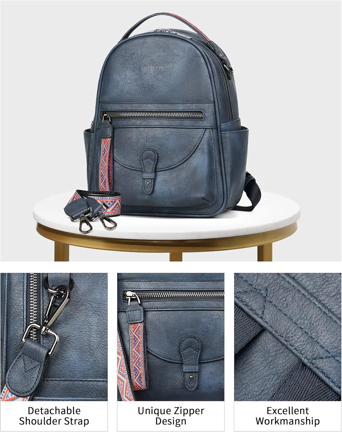 FADEON Mini Backpack Purse for Women, Designer Leather Cute Roomly Backpacks, Daily Ladies Shoulder Backpack Fashion Handbag
