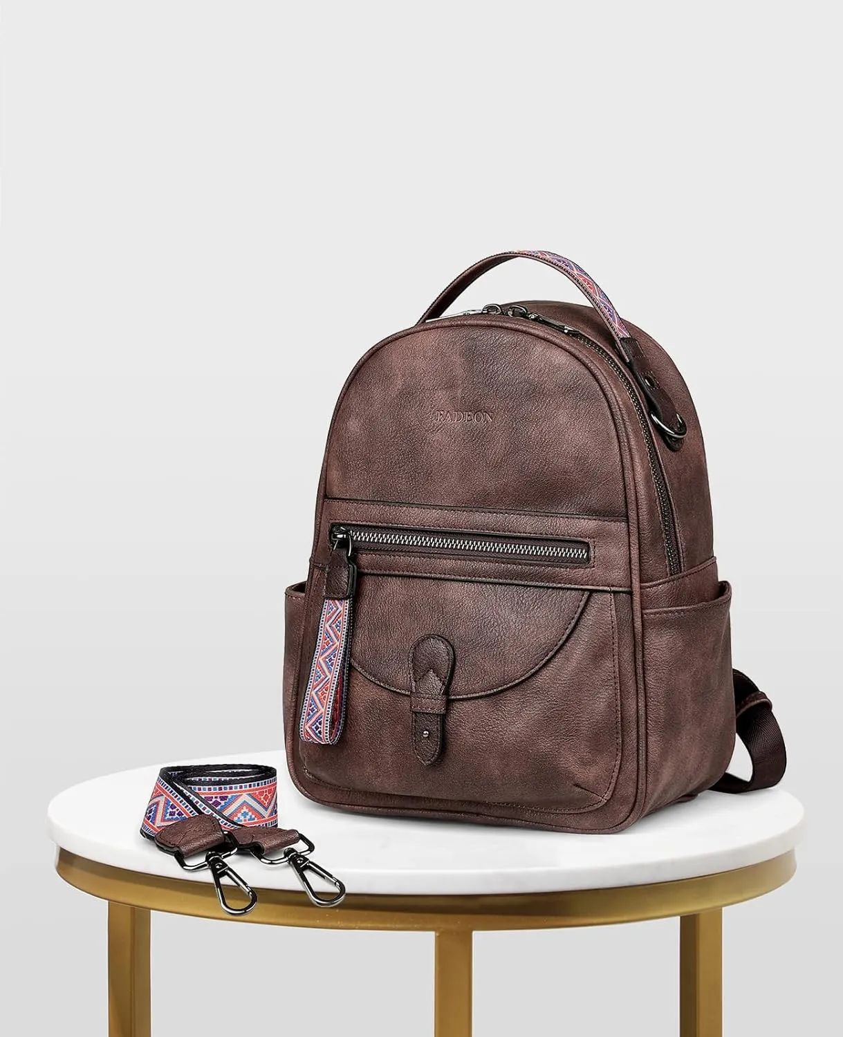 FADEON Mini Backpack Purse for Women, Designer Leather Cute Roomly Small Backpacks, Ladies Shoulder Backpack Fashion Handbag