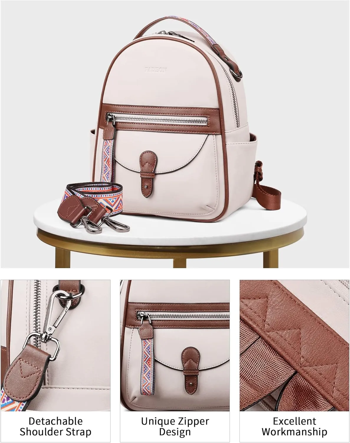 FADEON Mini Backpack Purse for Women, Designer Leather Cute Roomly Small Backpacks, Ladies Shoulder Backpack Fashion Handbag
