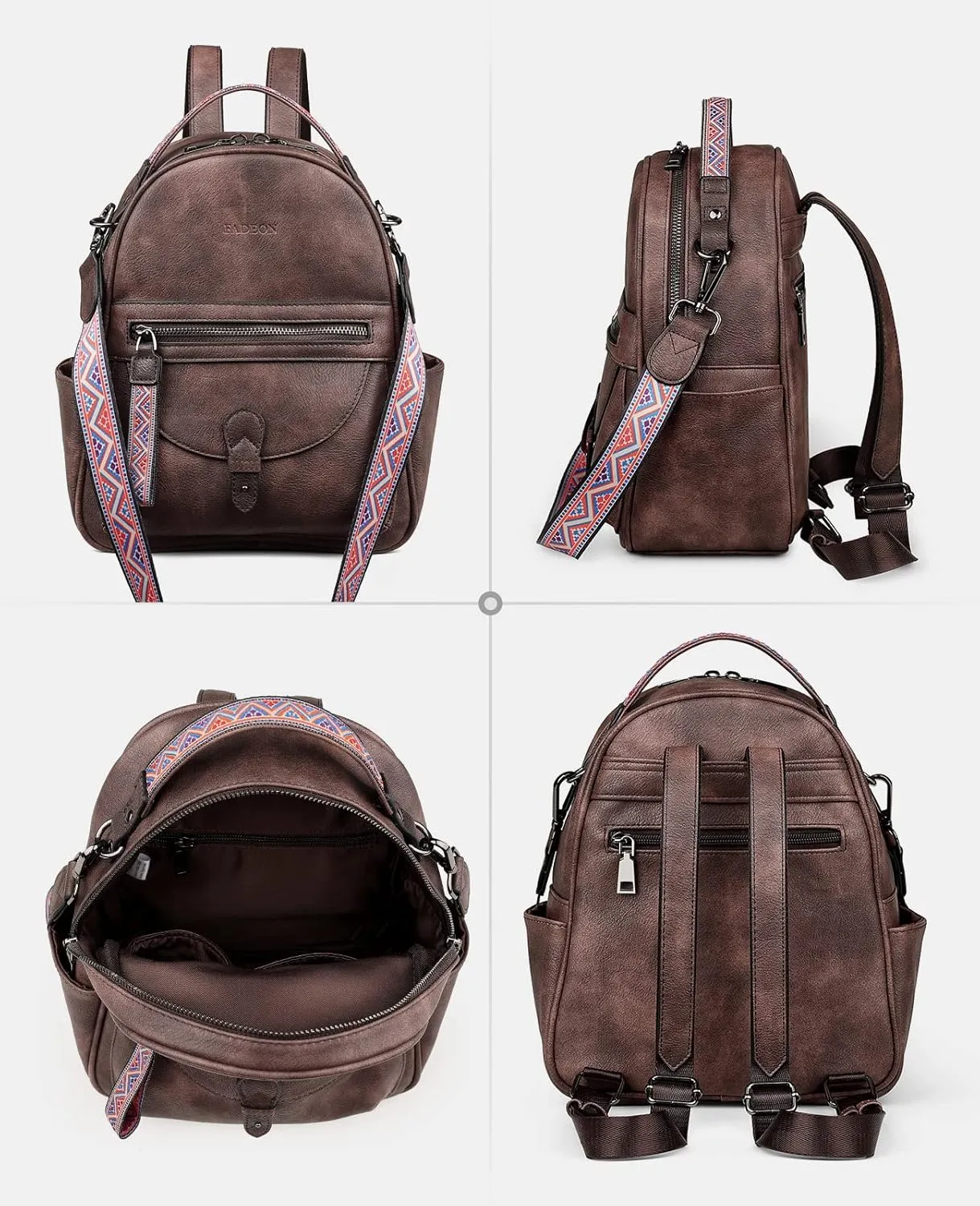 FADEON Mini Backpack Purse for Women, Designer Leather Cute Roomly Small Backpacks, Ladies Shoulder Backpack Fashion Handbag