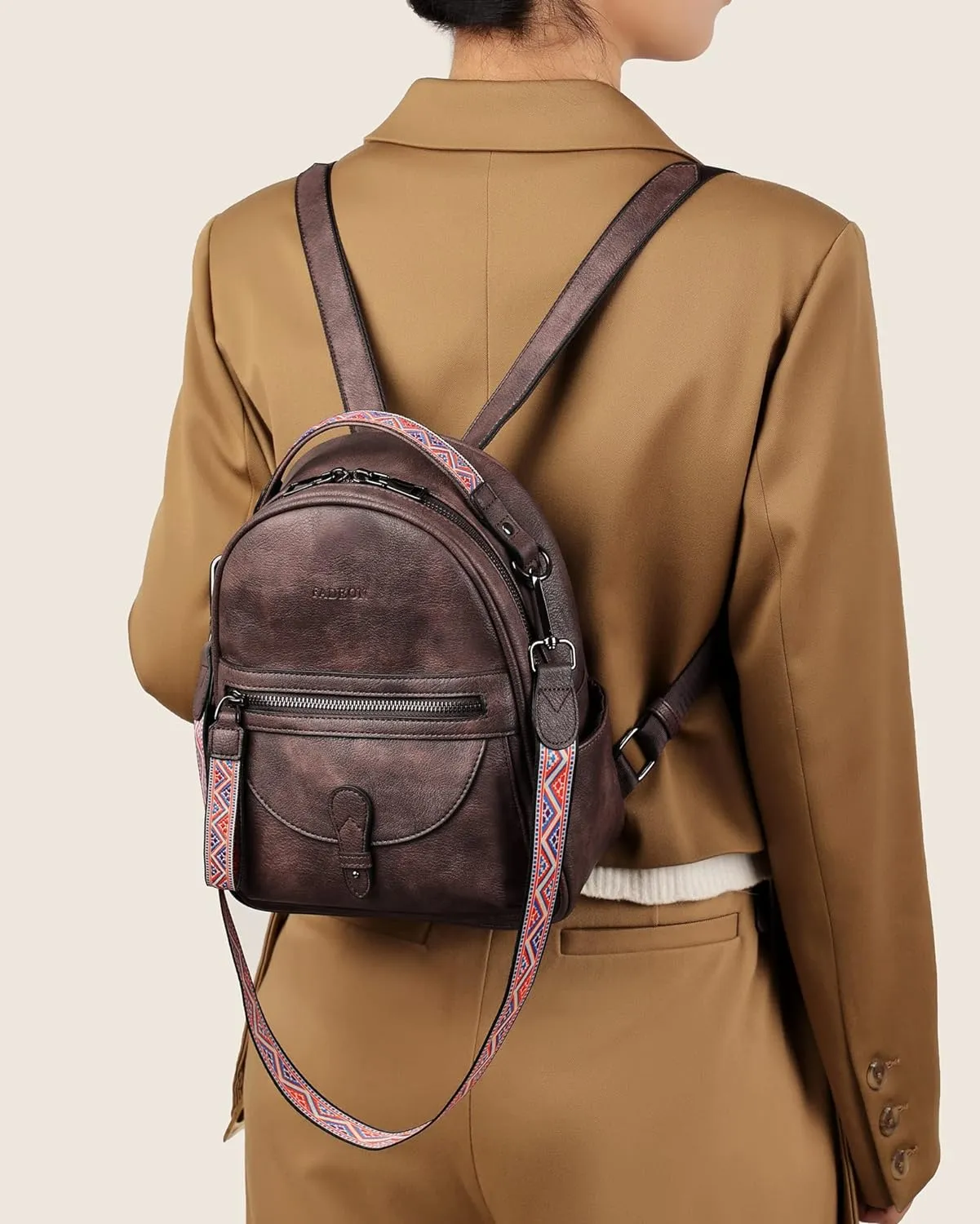 FADEON Mini Backpack Purse for Women, Designer Leather Cute Roomly Small Backpacks, Ladies Shoulder Backpack Fashion Handbag