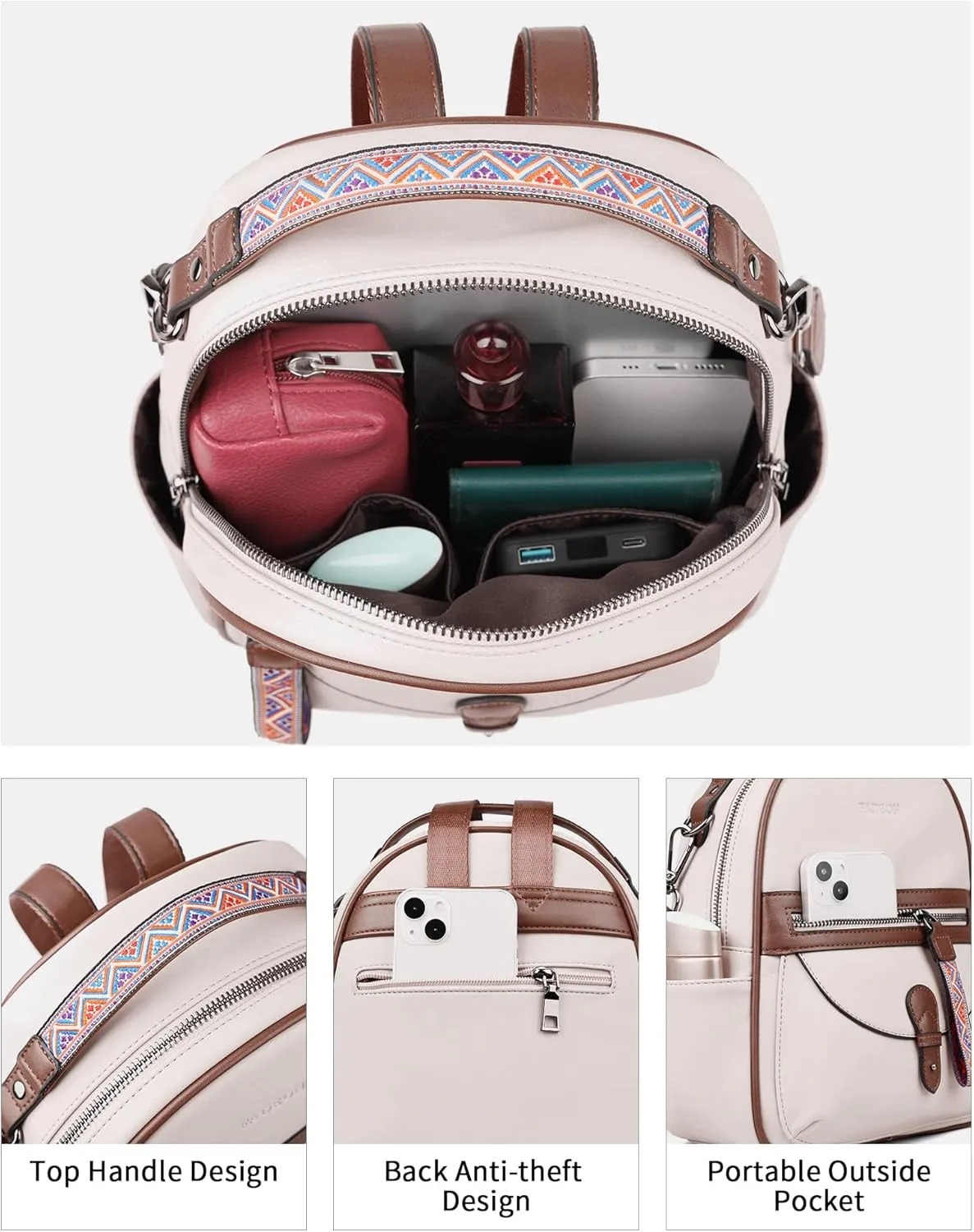 FADEON Mini Backpack Purse for Women, Designer Leather Cute Roomly Small Backpacks, Ladies Shoulder Backpack Fashion Handbag