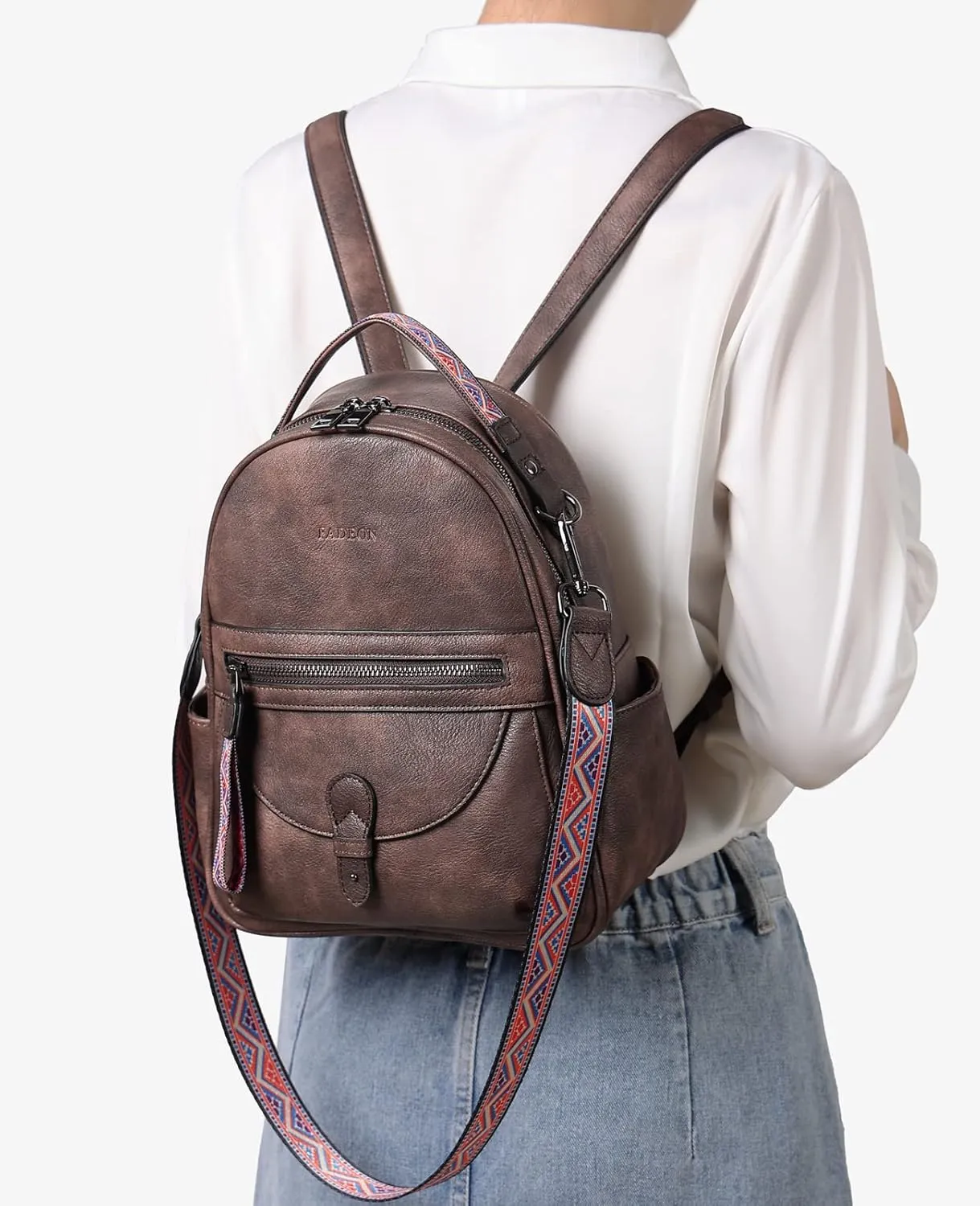 FADEON Mini Backpack Purse for Women, Designer Leather Cute Roomly Small Backpacks, Ladies Shoulder Backpack Fashion Handbag
