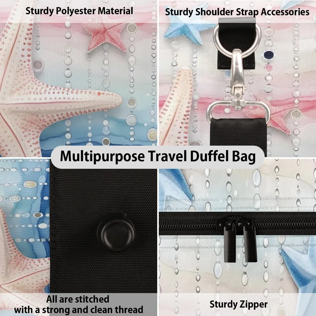 Fairy Starfish Foldable Lightweight Duffle Bag for Travel - Waterproof Carry On Bags for Airplanes, Travel Duffel Bags for Gym, Weekend
