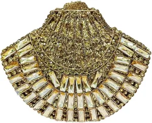 Fan Shell Gemstone Clutch Handbag Exquisite Celebration Party Rhinestone Evening Bag Formal Shoulder Purse for Women