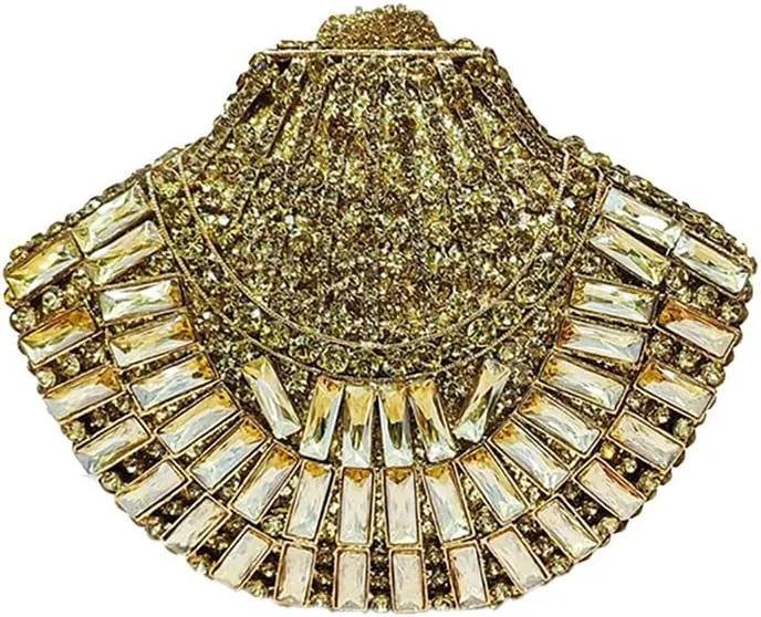 Fan Shell Gemstone Clutch Handbag Exquisite Celebration Party Rhinestone Evening Bag Formal Shoulder Purse for Women
