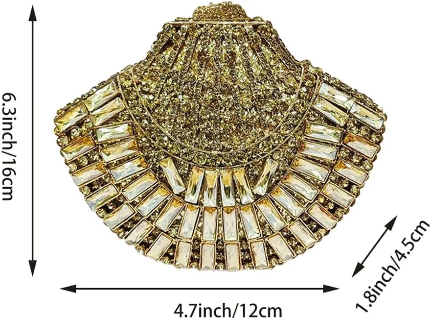 Fan Shell Gemstone Clutch Handbag Exquisite Celebration Party Rhinestone Evening Bag Formal Shoulder Purse for Women