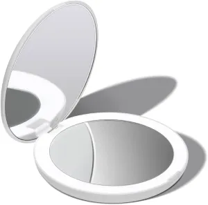 Fancii LED Lighted Travel Makeup Mirror, 1x/10x Magnification - Daylight LED, Compact, Portable, Large 5" Wide Illuminated Folding Mirror (Lumi) - White