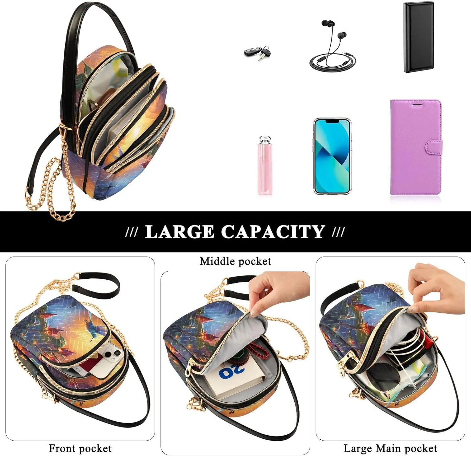 Fantasy Sea Of Clouds And Whale Women's Crossbody Sling Handbags, Womens Crossbody Travel Bag, Stylish Crossbody Bags