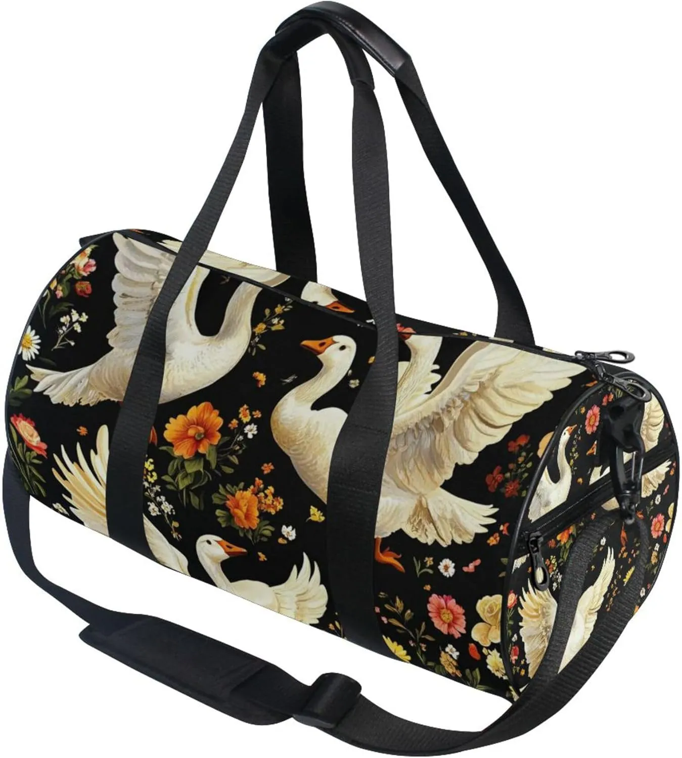 Farm Animals Goose Flowers Gym Duffle Bag Women Men Sports Fitness Bag for Travel Workout Gymnastics Dance Ballet