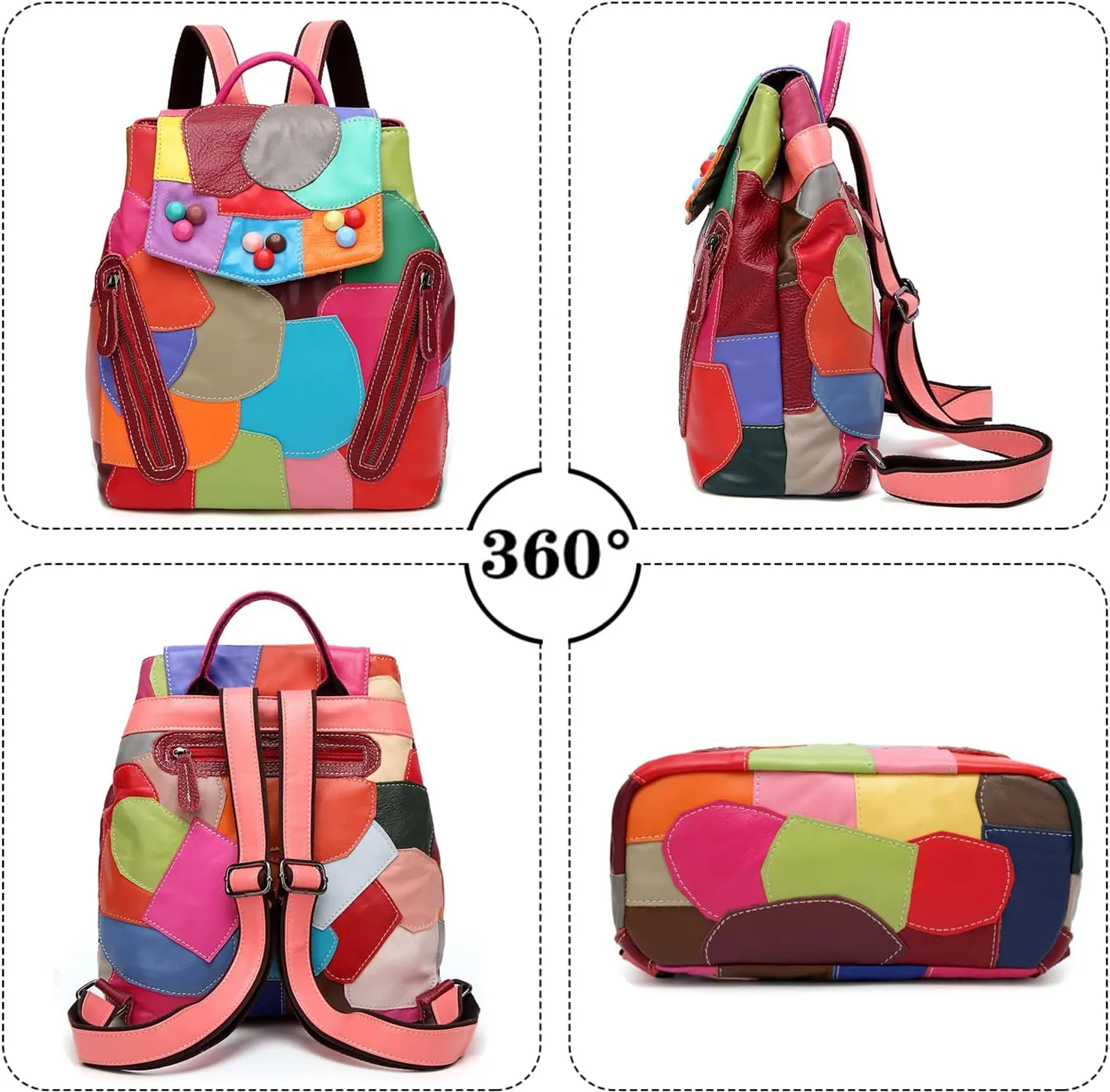 Fashion Backpack Women Leather Women's Daypack Multicolour, Multicolor 3, One Size
