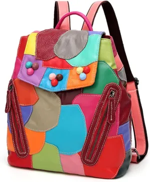 Fashion Backpack Women Leather Women's Daypack Multicolour, Multicolor 3, One Size