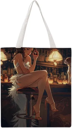 Fashion Lady Bar Restaurant Scottish Terrier Canvas Tote Bags Portable Shopping Grocery Bag Shoulder Handbag with Handles