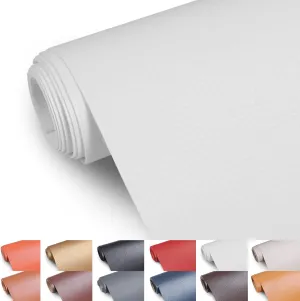 Faux Leather Fabric, 55” Wide Upholstery Fabric by The Yard Marine Vinyl Fabric Outdoor Pu Leather Waterproof Sheets Fabric for Crafts Sewings Sofa Wallets Handbag Earrings Bows 2 Yard White