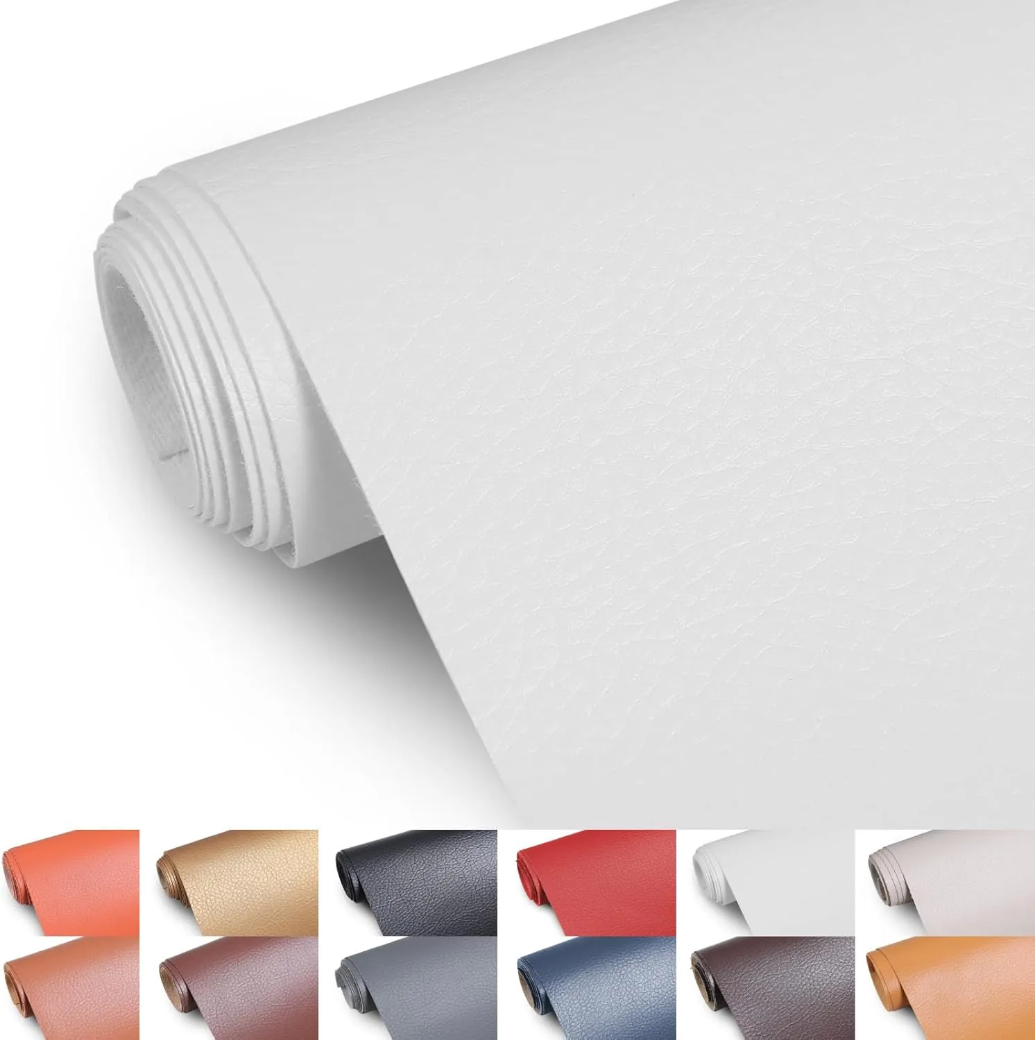 Faux Leather Fabric, 55” Wide Upholstery Fabric by The Yard Marine Vinyl Fabric Outdoor Pu Leather Waterproof Sheets Fabric for Crafts Sewings Sofa Wallets Handbag Earrings Bows 2 Yard White