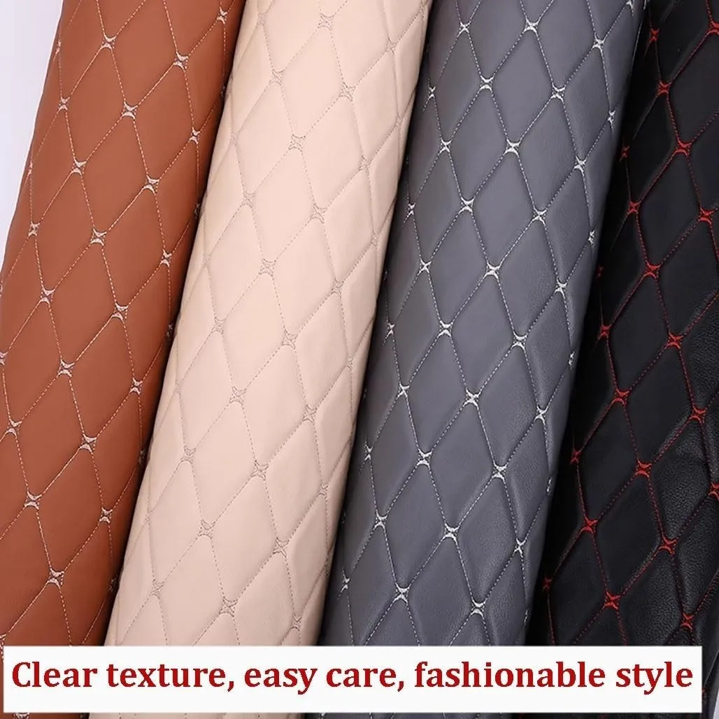 Faux Leather Fabric Quilted Leather Diamond Stitch Padded Cushion Linen Wadding Faux Leather Interior Vehicle Upholstery Fabric (Color : Cream, Size : 1.6X1m), Fdl123456@