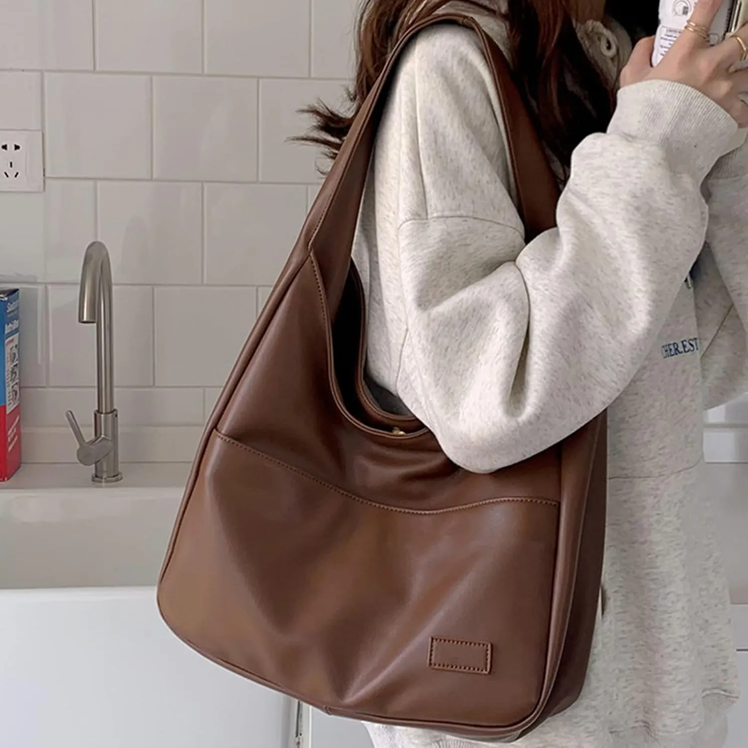 Faux Leather Tote Bag, Shoulder Bag for Women Satchel Handbag Crossbody Soft Women's Hobo Handbags