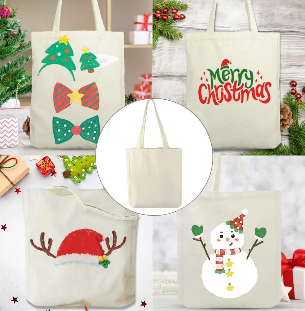 Faylapa 5 Pack Canvas Tote Bags,Heavy Duty Reusable Grocery Shopping Bag 13.6"x 15.3" Blank Cotton Bags for DIY (Beige)